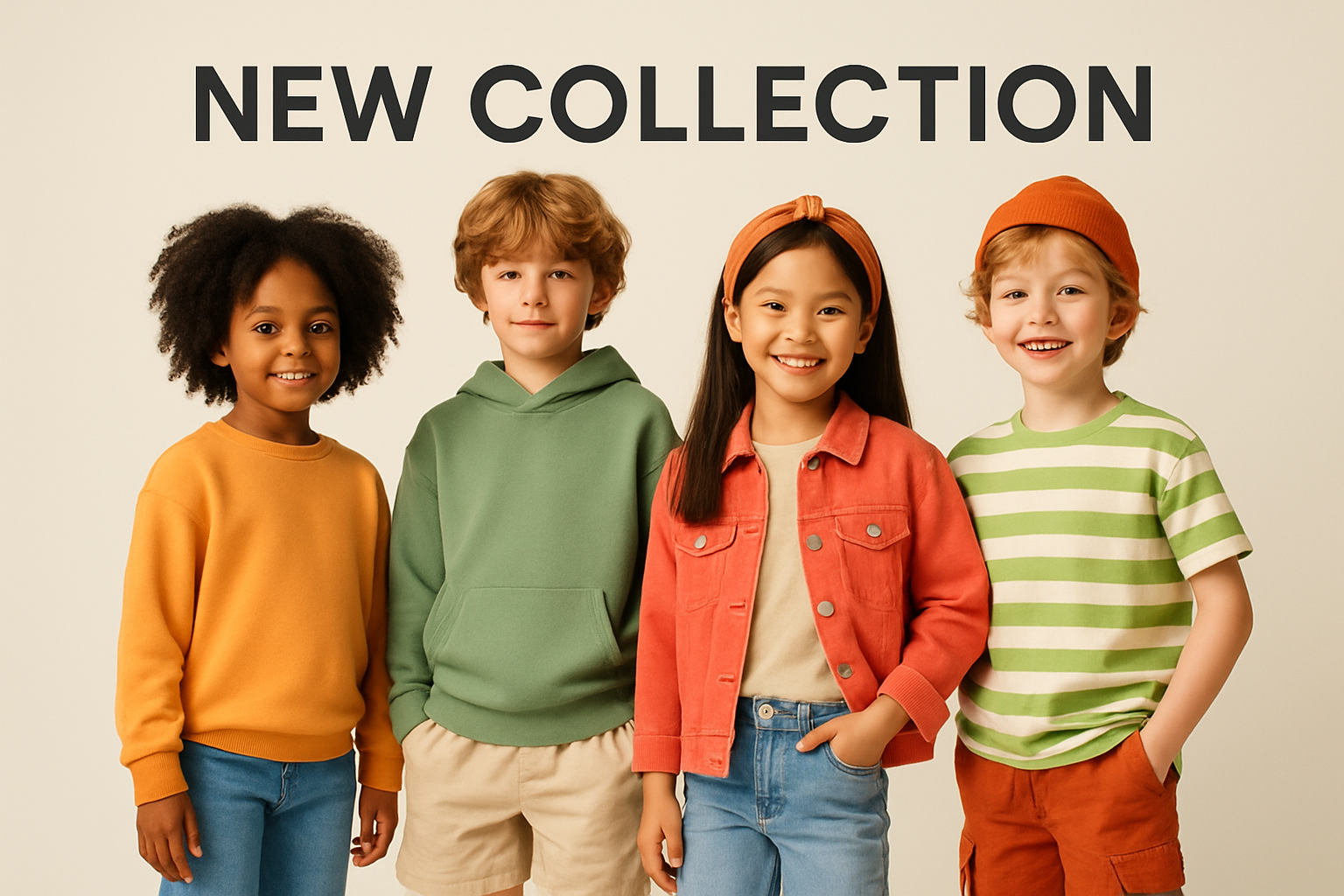 A poster with children modeling new clothing for my brand